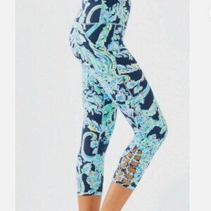 Lilly Pulitzer Lux 21" Weekender High Rise Crop Lattice Leggings Scuba Doo Large